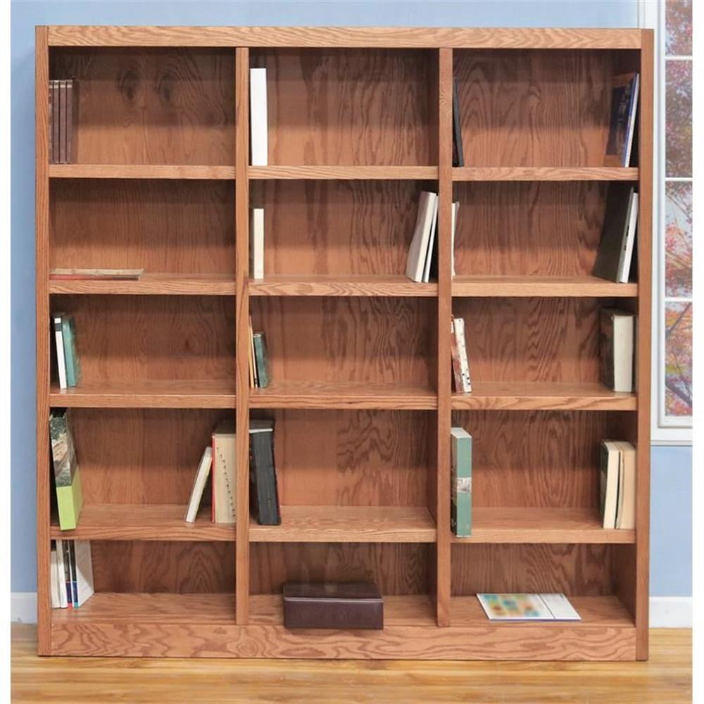 Home Square 72" Tall 15-Shelf Triple Wide Wood Bookcase in Dry Oak - Set of 2