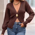 thumbnail image 4 of Cárdigan de Punto para Mujer, Larga, Cuello en V, Suéter de una Sola Hoja con Botones, Ropa de Abrigo Café L, 4 of 10