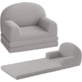 thumbnail image 1 of 2-in-1 para niños couch: convertible teddy fleece para niños pequeños sofa chair - comfy fold-out lounger para playroom, nursery, birthday gift (gray moon), 1 of 7