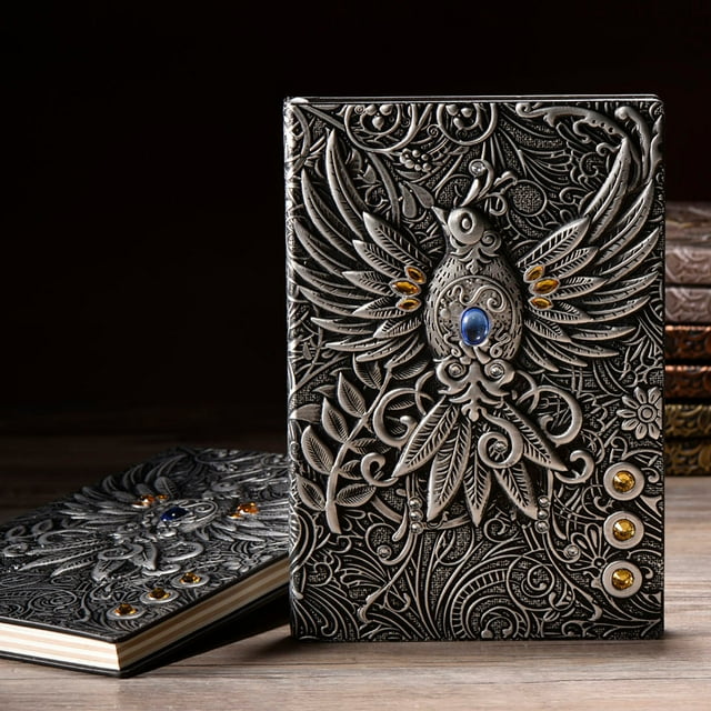 Xihbxyly Libreta con Relieve, Cubierta de Cuero, Estampado de Pájaros, Páginas Gruesas y Resistentes, Elegante Cinta Marcadora, Papelería con Estilo, Diseño Artesanal, para Uso Personal o de Oficina,