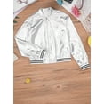 thumbnail image 4 of Sxiwei Kids Girls Zipper Closure Varsity Style Coat Long Sleeves Bomber Jacket Outerwear 6-16 Years Silver 6, 4 of 8