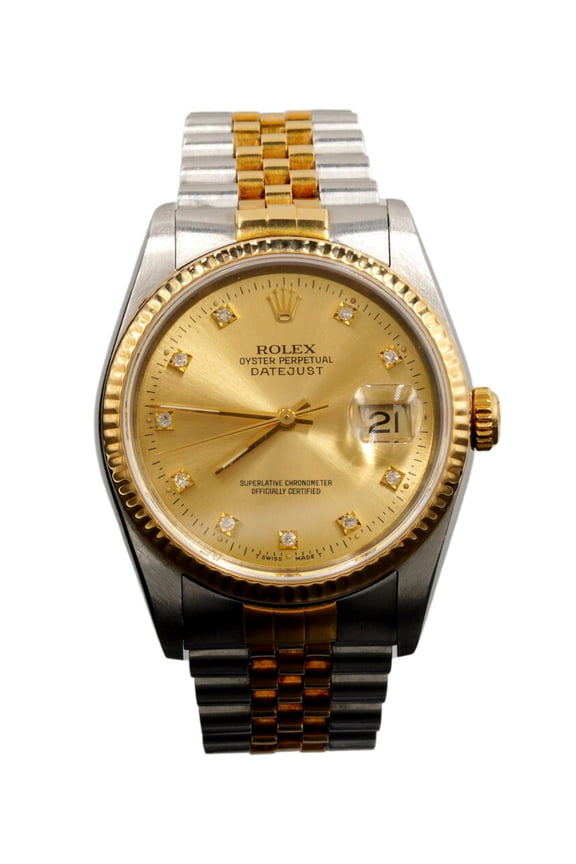 Pre-Owned Mens Rolex Two-Tone Datejust Watch Factory Gold Diamond Dial 16233