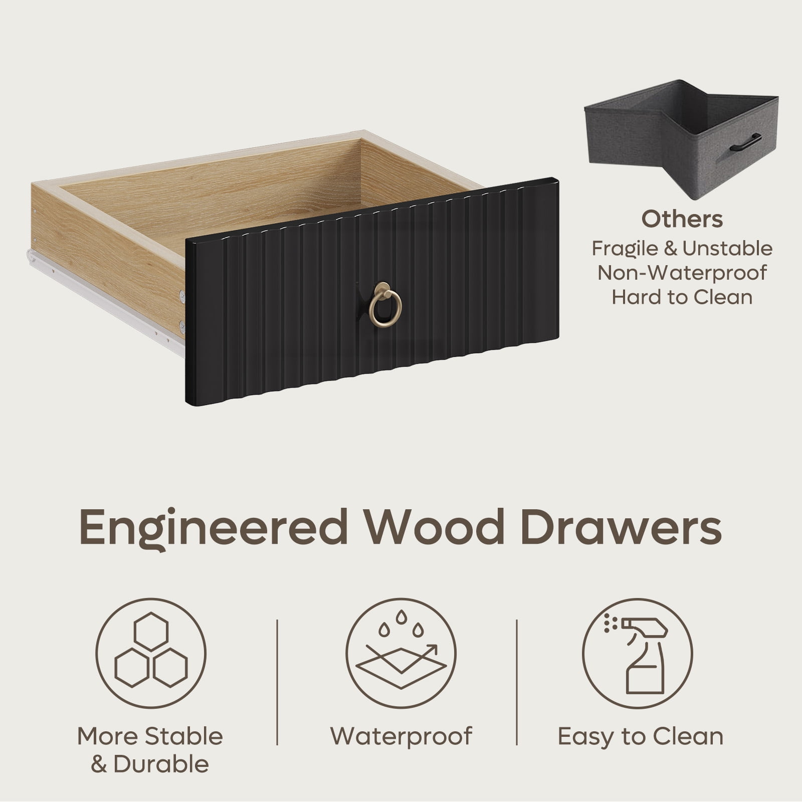 Bestier 55 Inch Office Desk with Drawers, Keyboard Tray, 2 Hooks, Modern Fluted Computer Desk for Home, Natural Oak