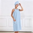 thumbnail image 2 of Terry Cloth Robes for Women Wearable Bath Towel Dress Absorbent Sleeveless Wrap with Pocket Hair Drying Cap for Home Spa Shower Wear, 2 of 8