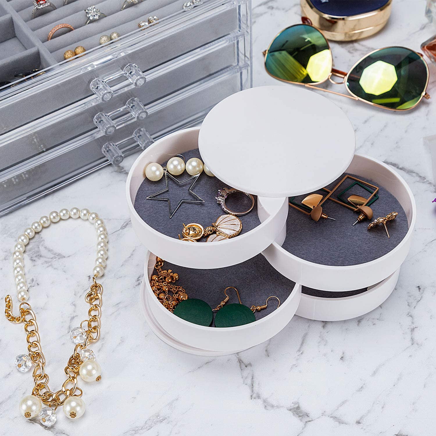 Multi Tier Necklace Earring Ring Bracelets Watches Stand Organizer Jewelry Display Stand Home Office Makeup Practical Wooden Jewelry Stand Organizer Best Gift for Women Girl lady Jewelry Stand Holder 