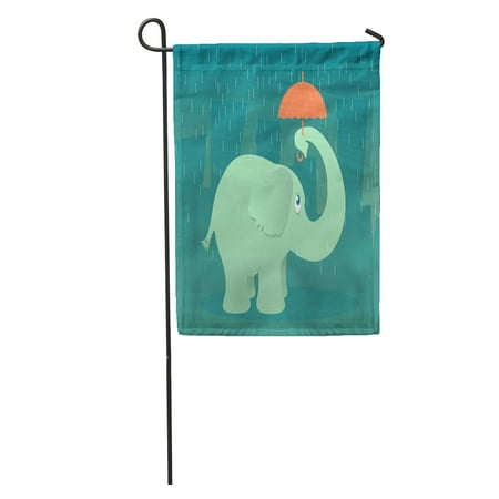 SIDONKU Blue of Elephant Standing in The Rain Under Tiny Umbrella Garden Flag Decorative Flag House Banner 28x40 inch