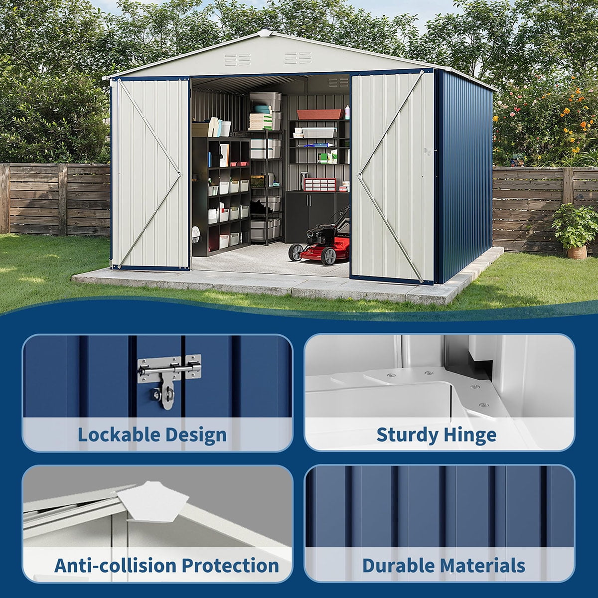 Soonbuy 10x10 FT Outdoor Storage Shed, Large Metal Garden Shed with Lockable Door & Peak Roof, 540 Cu Ft Capacity, All-Weather Galvanized Steel Tool Shed for Backyard, Patio, Lawn (ship in 3 boxes)