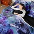 thumbnail image 4 of Castle Fairy Flower Crow Wolf King Bedding 7pcs for Teens,Romantic Floral Rose King Bed in a Bag, 4 of 6