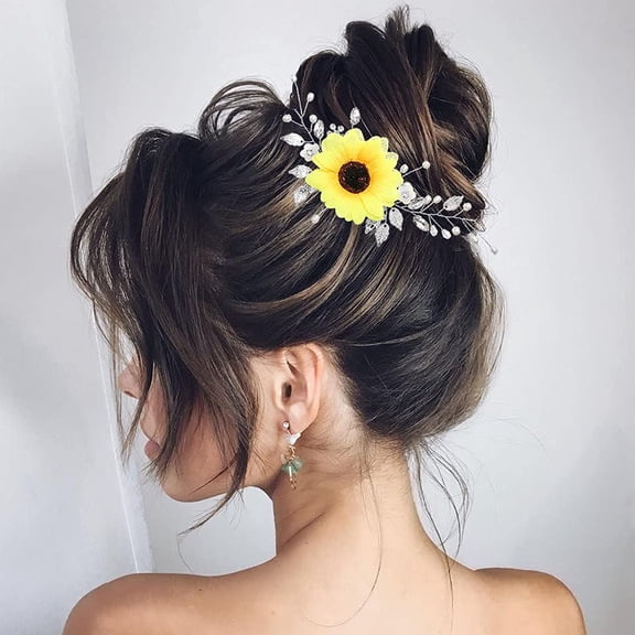 Sunflower Wedding Hair Vine Rhinestone Pearl Bridal Headband Hair Pieces Leaf Bride Hair Dress Flower Wedding Headpiece Crystal Hair Accessories for Women and Girls (1-Silver)