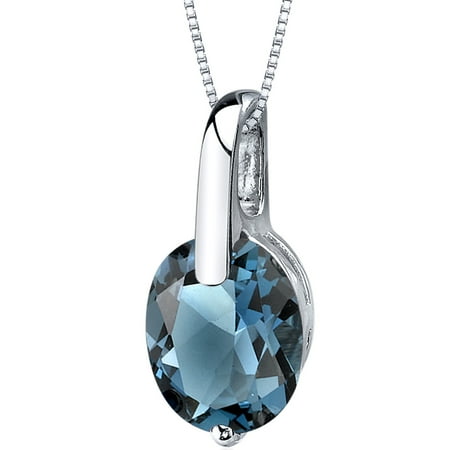 Oval Blue Topaz Stone Pendant - 3.00 Carat T.G.W. Oval Cut London Blue Topaz Rhodium over Sterling Silver Pendant, 18