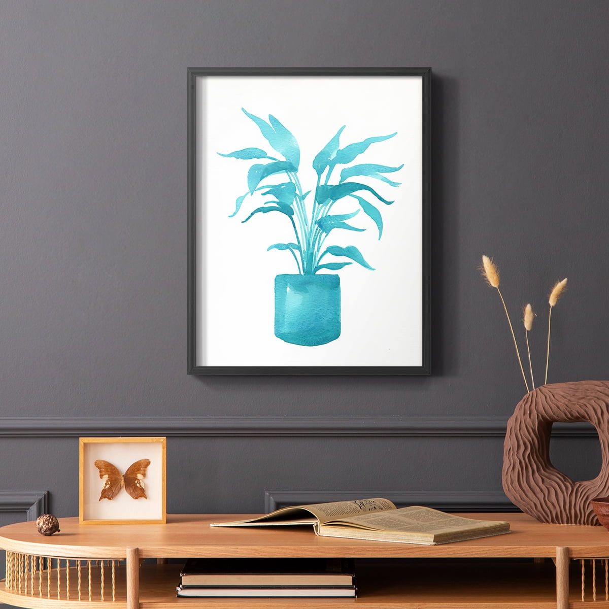 Watercolor House Plant IV Framed Print in Black Solid Wood 11 x 14 Framed Print