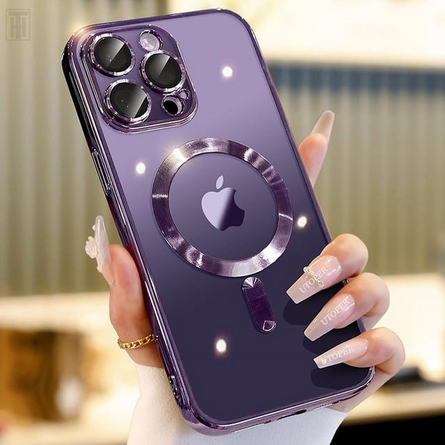 New Magsafe Clear Magnetic Case For iPhone 15 14 13 12 11 Pro Max Plus Plating Silicone Dust-Proof Net Shockproof Protect Cover
