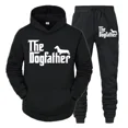 thumbnail image 2 of Conjunto de dos piezas "El Dogfather" Divertido chándal casual para amantes de los perros salchichas para hombre Otoño Conjunto de ropa deportiva holgada con capucha estilo hip hop con animales, 2 of 4