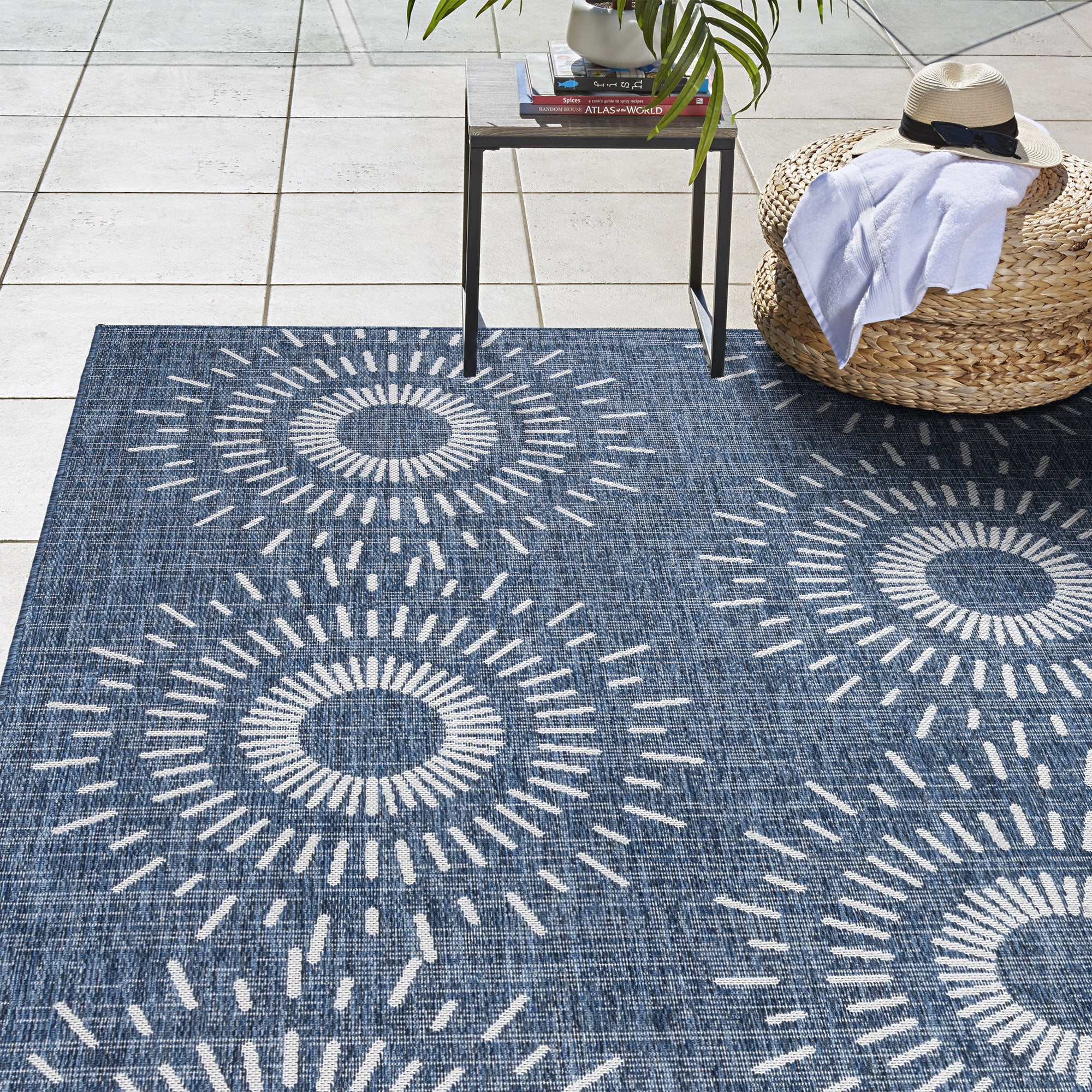 Savara Ziba Indoor/ Outdoor Polypropylene Navy Flat Weave Area Rug, 9x13