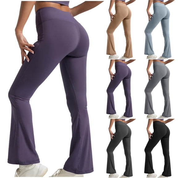 Oksale Womens Plus Size Flare Leggings Trendy Butt Lifting Stretch Tights High Waisted Tummy Control Yoga Pants Fitness Athletic Trousers Joggers 2025 Purple S