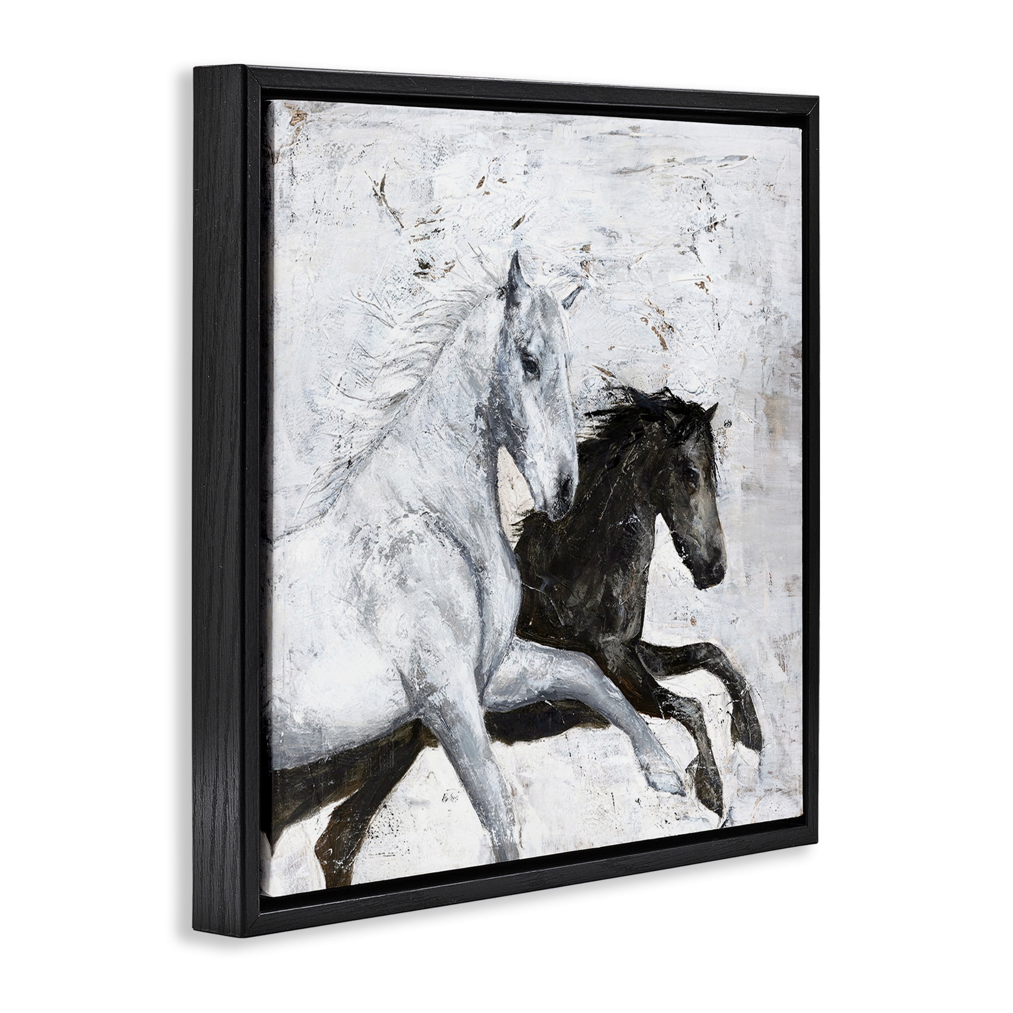 Stupell Industries Wild Horses Racing Abstraction Animals & Insects Painting Black Floater Framed Canvas Art Print Wall Art, 18 x 18