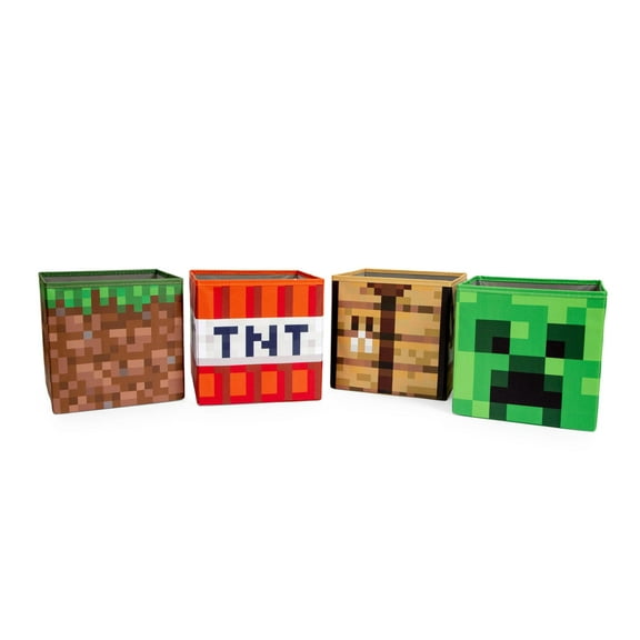 Minecraft 10-Inch Storage Bin Organizer Set | Creeper, TNT, Grass, Craft Table