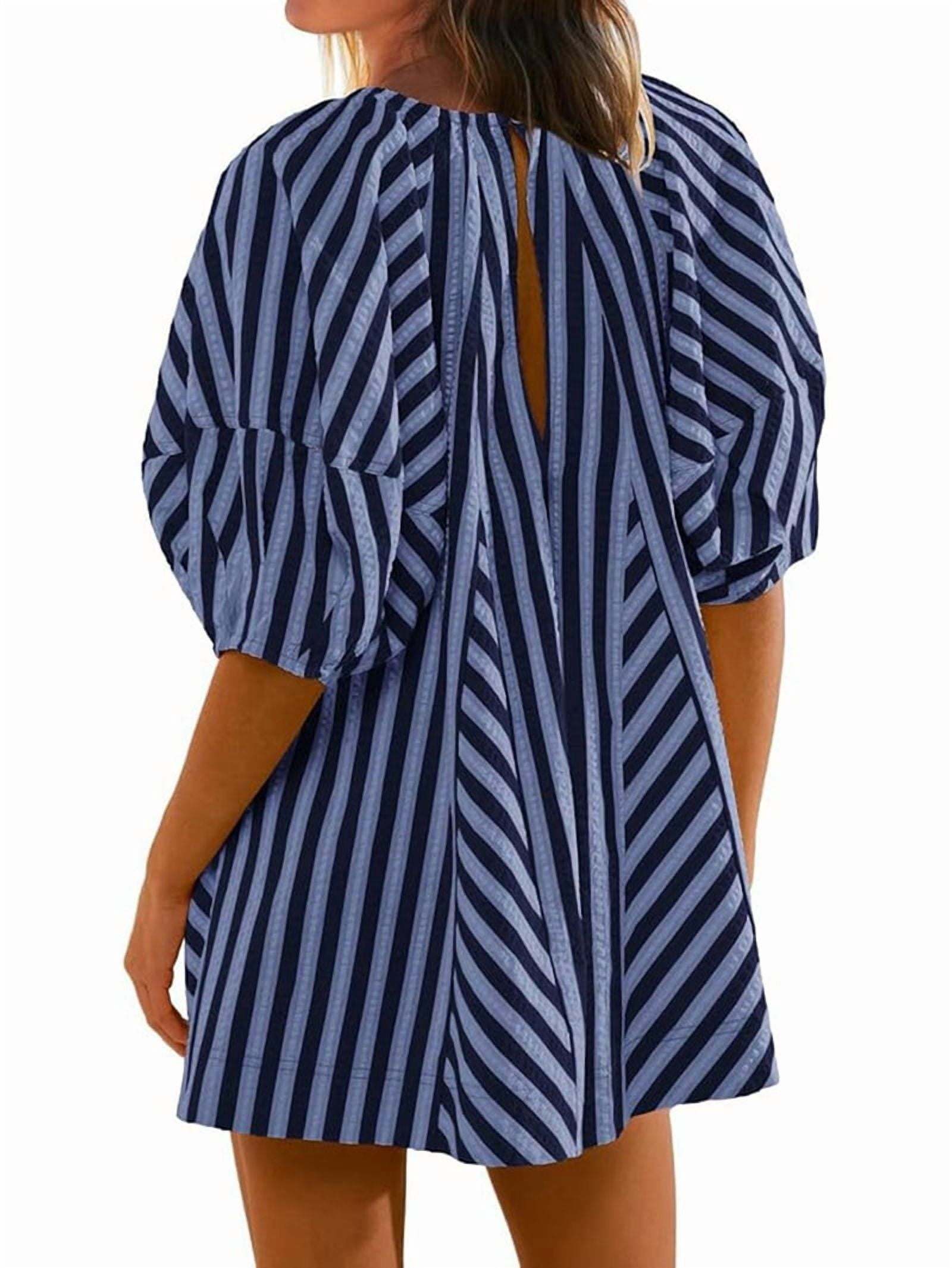 Womens Oversized Striped Romper Dress Shorts Jumpsuit Beach Vacation Clothes with Pockets