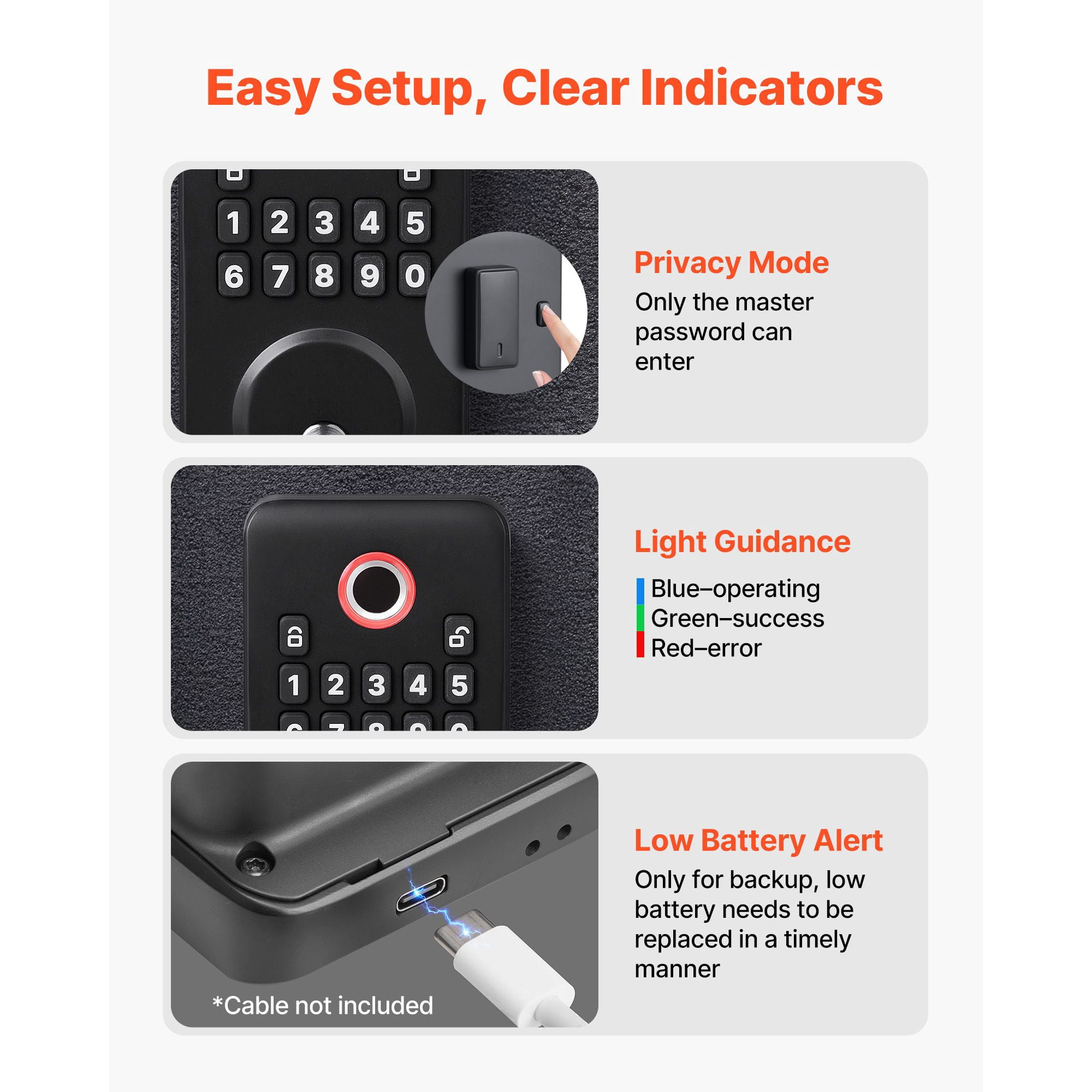 Fingerprint Door Lock Set with Handles 50 Fingerprints 100 User Codes Auto Lock Anti-Peeping for Home Matte Black