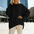 thumbnail image 2 of Women's Sweater Oversized Solid Chuny Knitted Long Sleeve Crewneck Loose Fit Warm Sweaters Black, 2 of 5