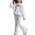thumbnail image 4 of CAIVO Child Girls Long Sleeve O-Neck Sweatshirt Tops And Flare Pants Bowknot Print Elegant Two Piece Outfit Sets Toddler Kids Lovely Clothes Sets, 4 of 4