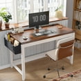 thumbnail image 6 of Enhomee Desk Small Desk with Power Outlet 40.1“W Computer Desk with Storage Bag, Brown & White, 6 of 8