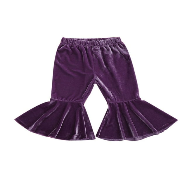 Toddler Baby Girls Flare Pants Velvet Bell Bottom Pants Ruffle Leggings Solid Stretchy Flare Pants