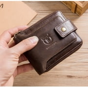 BULLCAPTAIN Men Zipper Around Wallet Genuine Leather RFID Blocking Bifold Large Capacity Coin Purse with ID Window (Black)