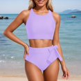 thumbnail image 2 of QURATI Swimwear Women High Waisted Bikini Set Racerback Swimsuit Two Piece Bathing Suit High Neck Swimwear Light Violet XXL, 2 of 8