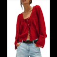 thumbnail image 1 of Blusa Holgada de Larga con Lazo Frontal para Mujer, con Ribete de Encaje y Botones, Cuello Cuadrado, Ropa para Salir, Estilo Y2K. Vino Tinto M, 1 of 8