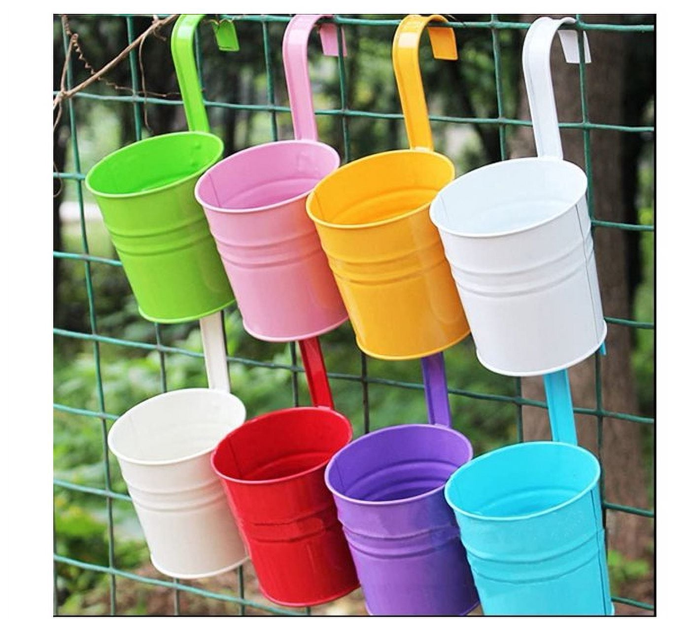 Hanging Pots for Plants, Hanging Flower Pots, 8 Pcs Iron Garden Pots Balcony Planters,3.94'' Outdoor Hanging Planters, Metal Bucket Flower Holders - Detachable Hook (Random Color)