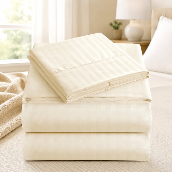King Size Sheet Set - 4-Piece Striped Deep Pocket Bed Sheets - Ultra-Soft, Wrinkle-Free Cooling Microfiber Bedding with Fitted Sheet, Flat Sheet & 2 Pillowcases