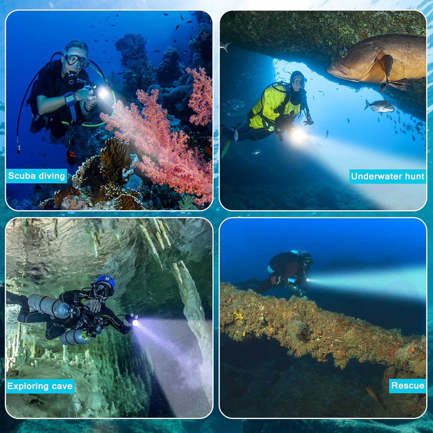 Genwiss Dive Lights Scuba Diving, 5 Modes Rechargeable Underwater Flashlight, 80M Waterproof Dive Flashlight with Battery and Charger for Snorkeling