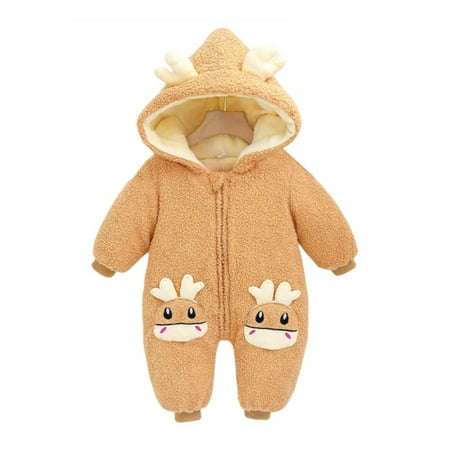 

Baby Newborn Snowsuit One-Piece Winter Warm Jumpsuit Cute Ear Hooded Romper Infant Girls Boys Fleece Bodysuit Overall 3-12M