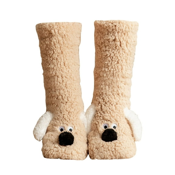 Fgnfyis Fuzzy Socks for Women & Men Cozy Winter Warm Slipper Socks Microfiber Soft Home Sleeping Non- Floor Khaki