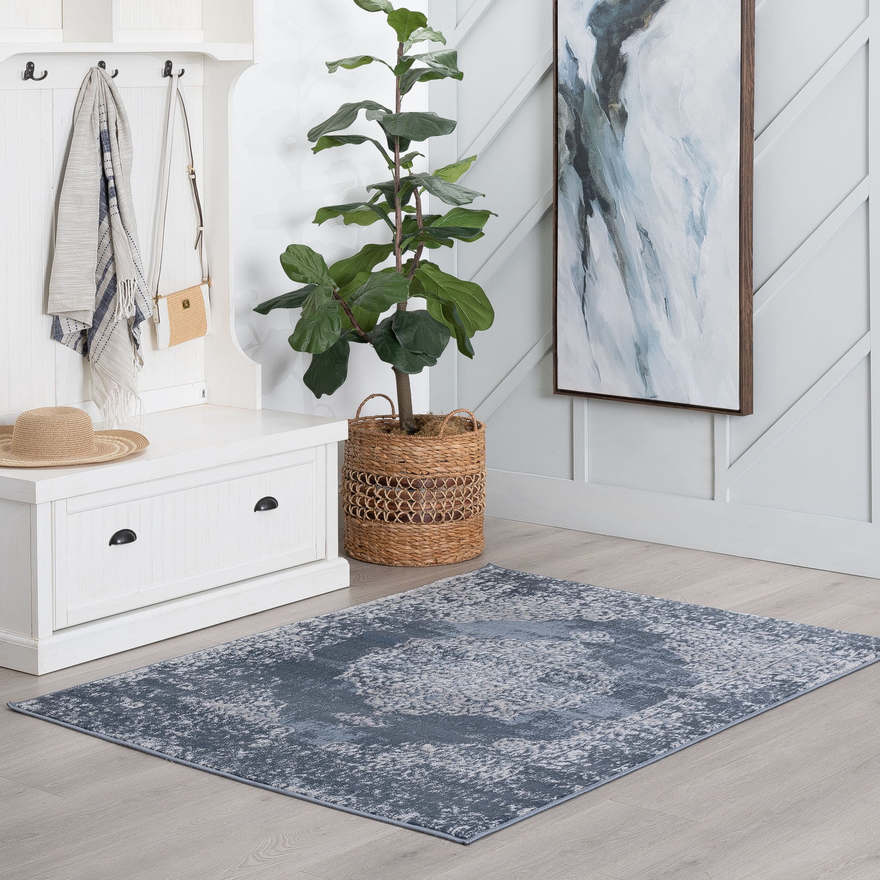 2x8 Modern Blue Runner Rugs for Hallway | Indoor Entry, Entryway, Walkway or Kitchen Rug 2'3'' x 7'3''