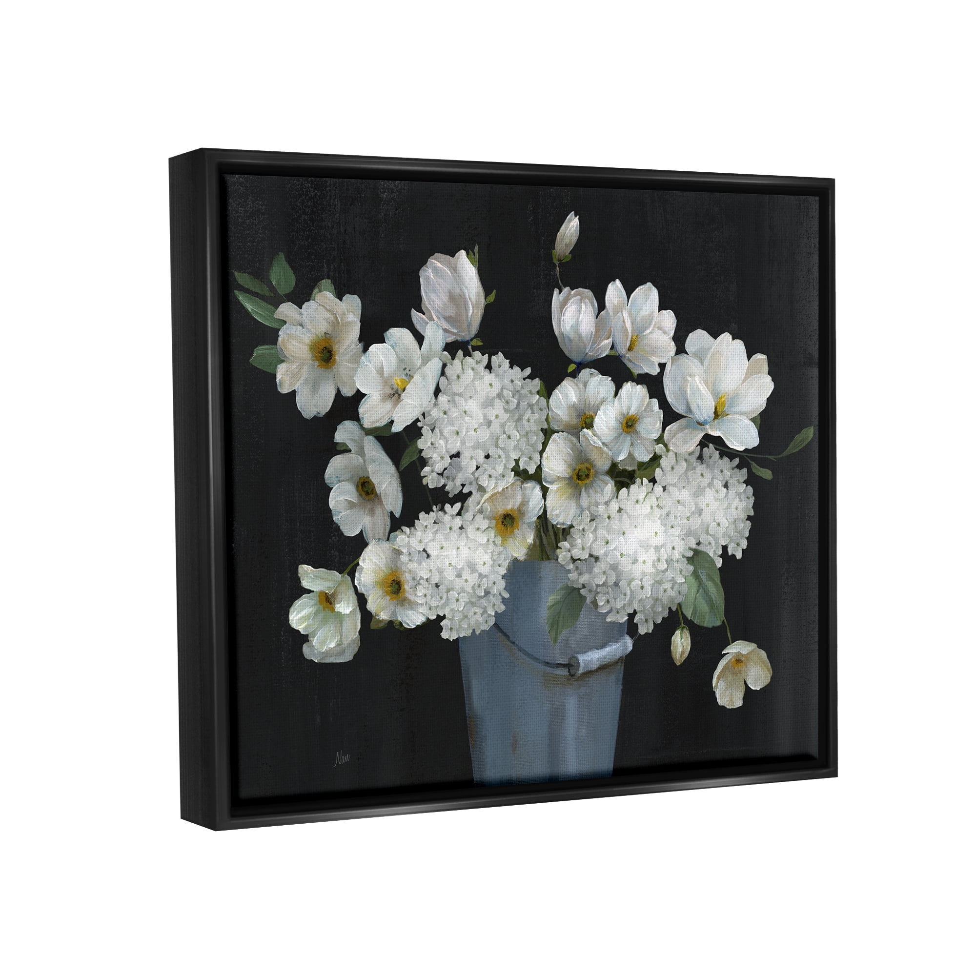 Stupell Industries White Mixed Flowers Rustic Planter Botanical & Floral Painting Black Floater Framed Art Print Wall Art