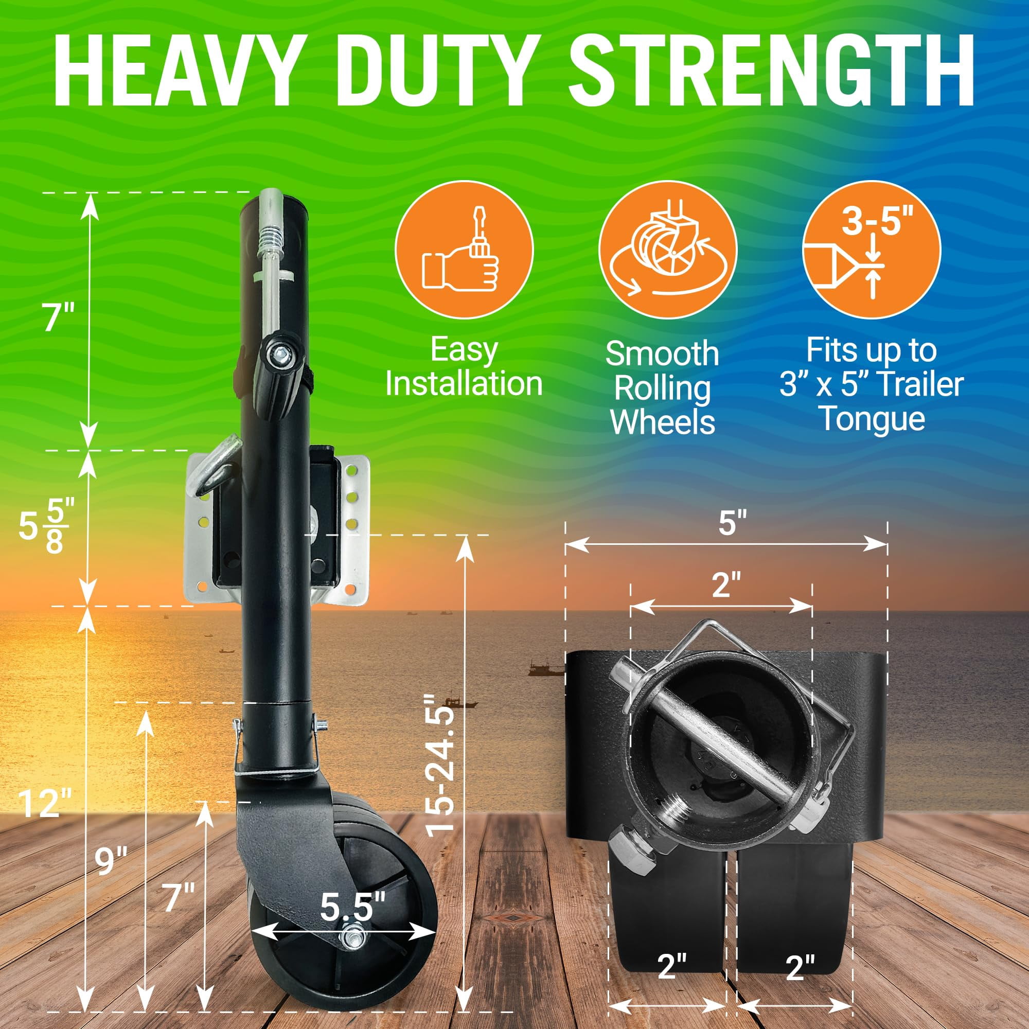 1200lbs Boat Trailer Jack with Wheel, Trailer Tongue Jack, Marine Bolt-On Lift Roller Swivel Stand, Heavy-Duty Utility Hitch Parts, Double Boat Lift Kit