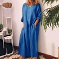 thumbnail image 2 of zicth Prom Dresses 2024 Casual Long Sleeve Long Dress Solid O-Neck Cotton Maxi Pockets Summer Dresses, 2 of 6