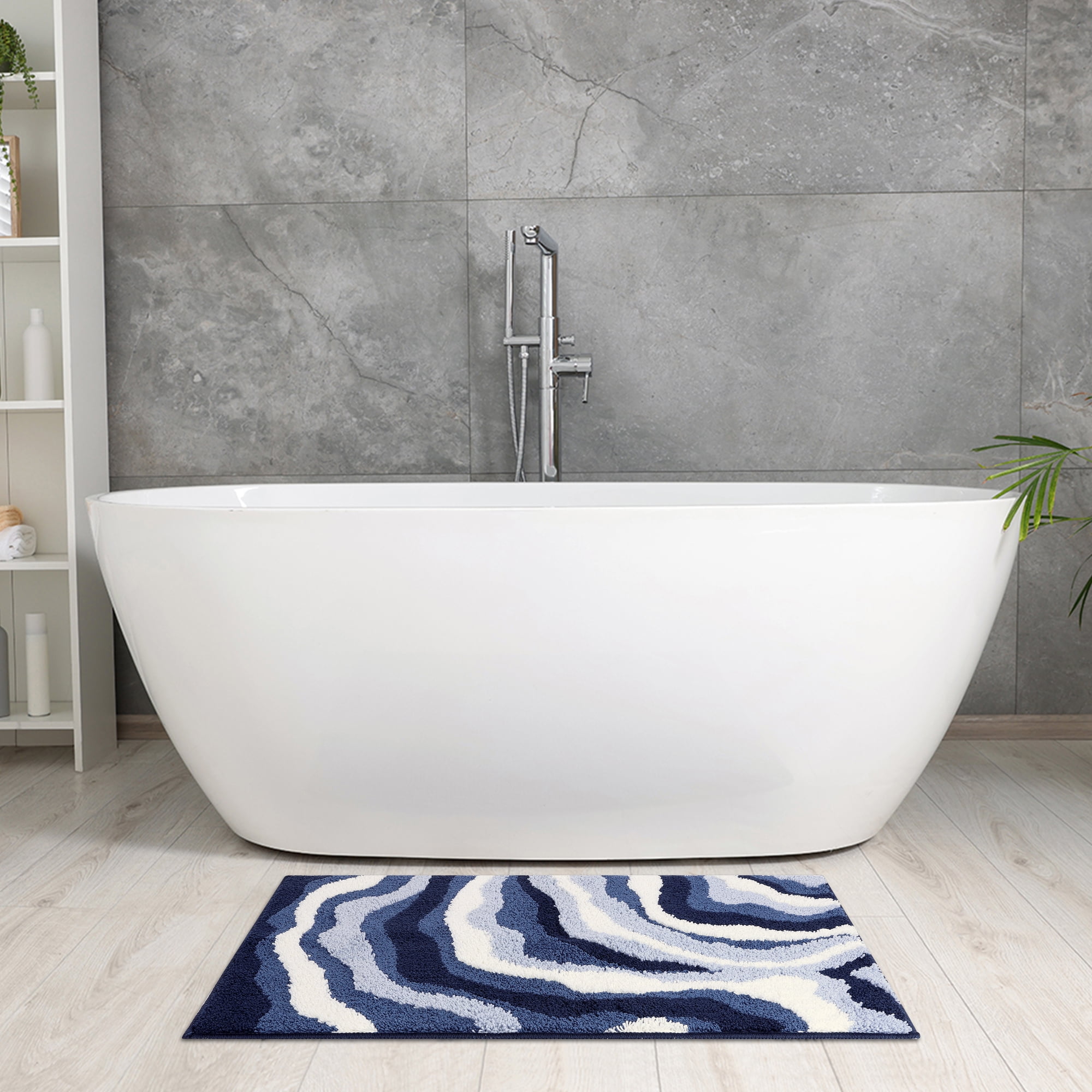 Unique Bargains Bathroom Rug Soft Bath Mat Non-Slip Thickening Bath Rugs Dark Blue 16"x24"