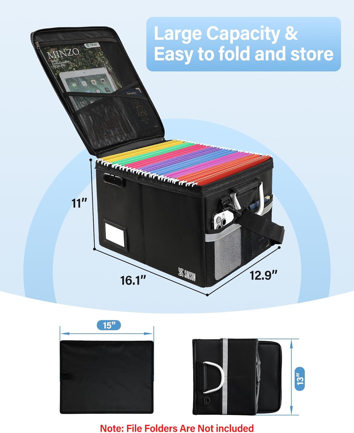 Fireproof Document Box, File Box with Lock for Hanging File Folders, Portable File Box with Handle, Fire Proof Safe for Documents, Office, Important Document Organizer, Safe Box Fireproof Waterproof