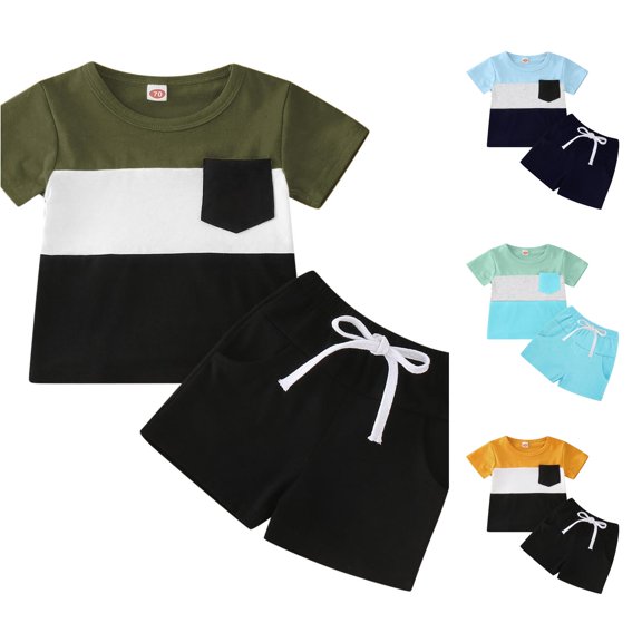 VOUZZA Kids 2 Piece Shorts Set Short Sleeve T Shirt and Shorts Boys Summer Clothes Toddler Kids Outfit Boys Summer Outfit