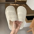 thumbnail image 5 of Penkiiy Warm Slippers for Women Winter Indoor Warm Home Floor Plush Shoes Retro Plaid Fashion Home Warm Plush White Soft Bottom Cotton Slippers White Slippers, 5 of 7