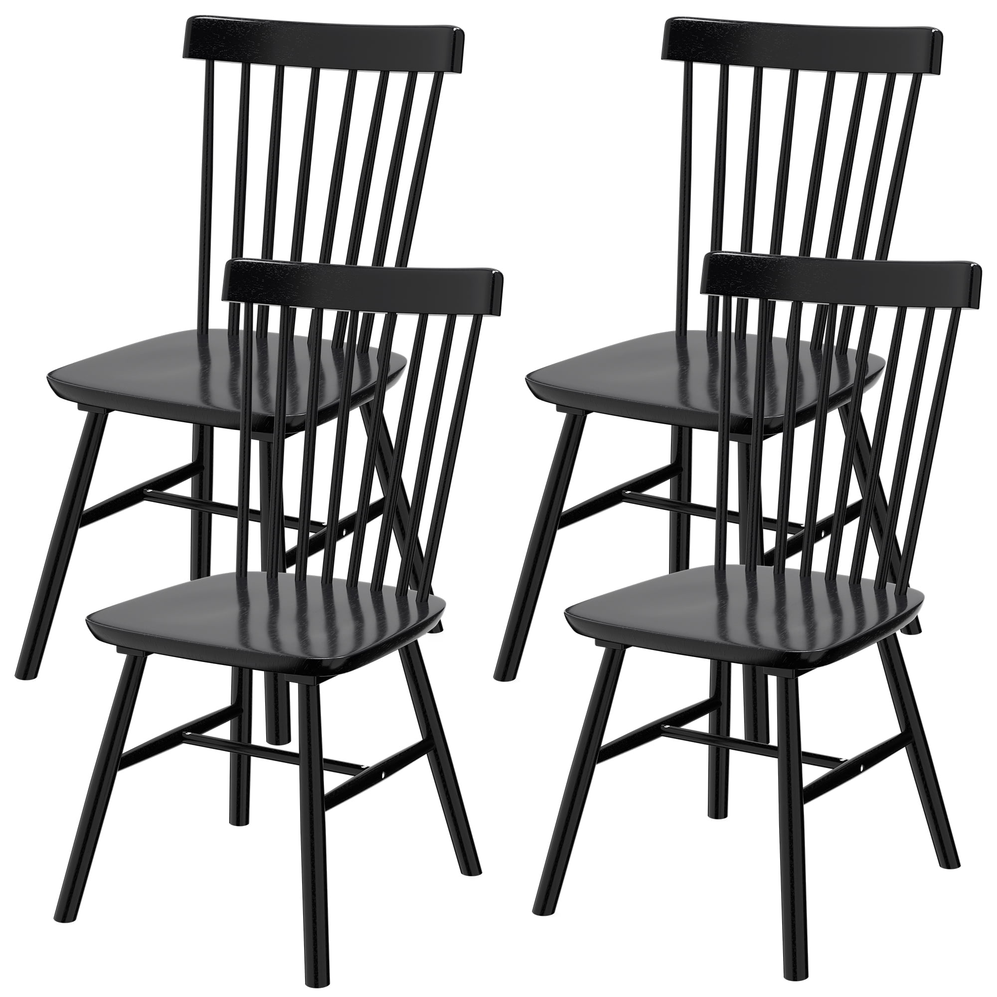 Dhole Windsor Spindle Back Dining Chair Set of 4, Solid Hardwood Kitchen and Dining Room Seating in Black