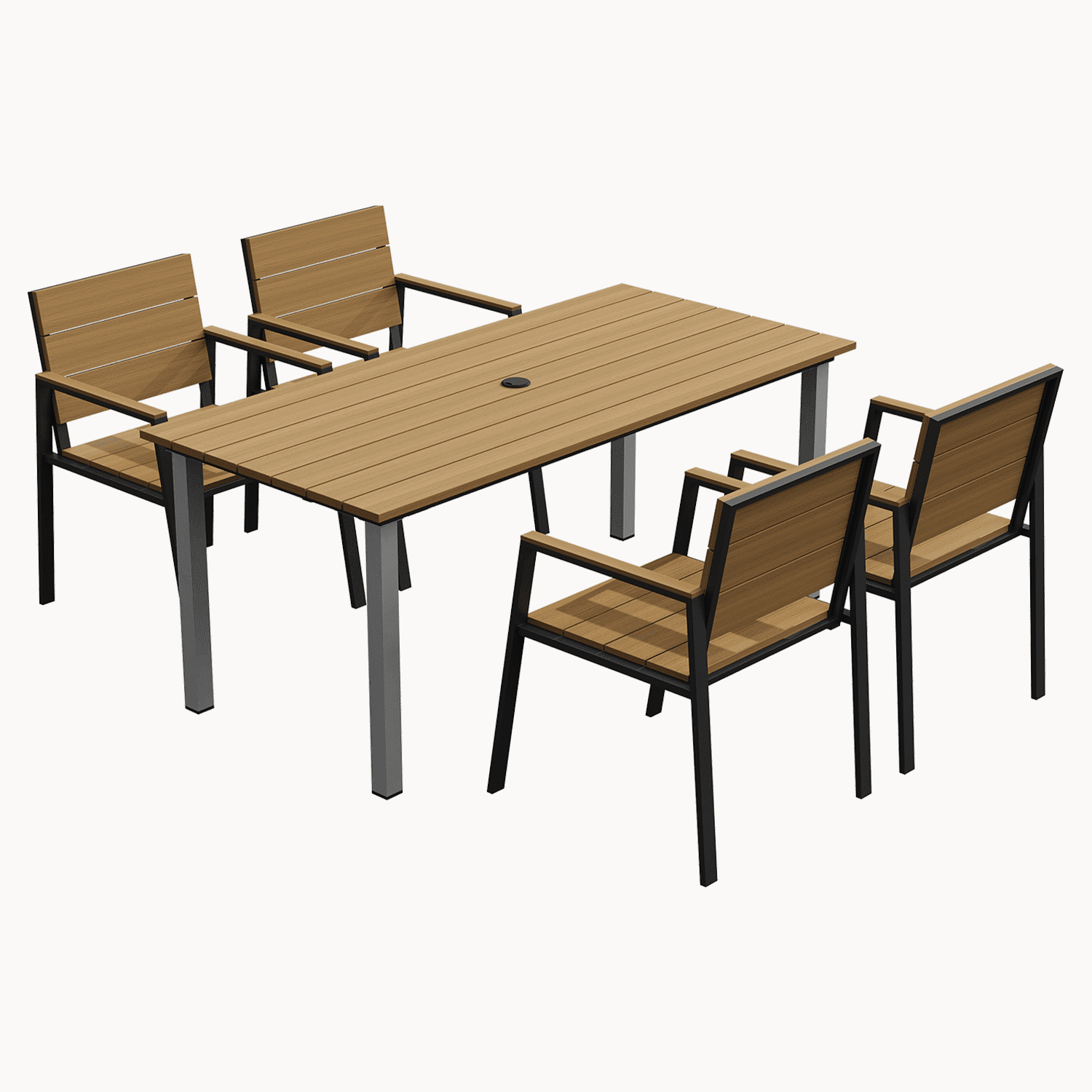 BaPiPro 5-Piece Outdoor Patio Dining Set for 4, Rust-Free HDPS Aluminum Patio Table and Chairs with Umbrella Hole, Heavy Duty All Weather Fade Resistant Maintenance Free Backyard Furniture, Yellow