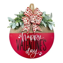 LSLJS Happy Valentine's Day Welcome Door Sign 12"x12" Rustic Wooden Hanging Wall Plaque Sign with Flowers & Bow Valentines Day Decorations Door Hanger Valentine Wreaths for Front Door Porch
