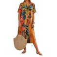 thumbnail image 1 of 2024 Nouvelle Robe d'Été Décontractée Imprimée Manches Courtes Ceinturée Col Rond Ample Plage Longue Robe, 1 of 5