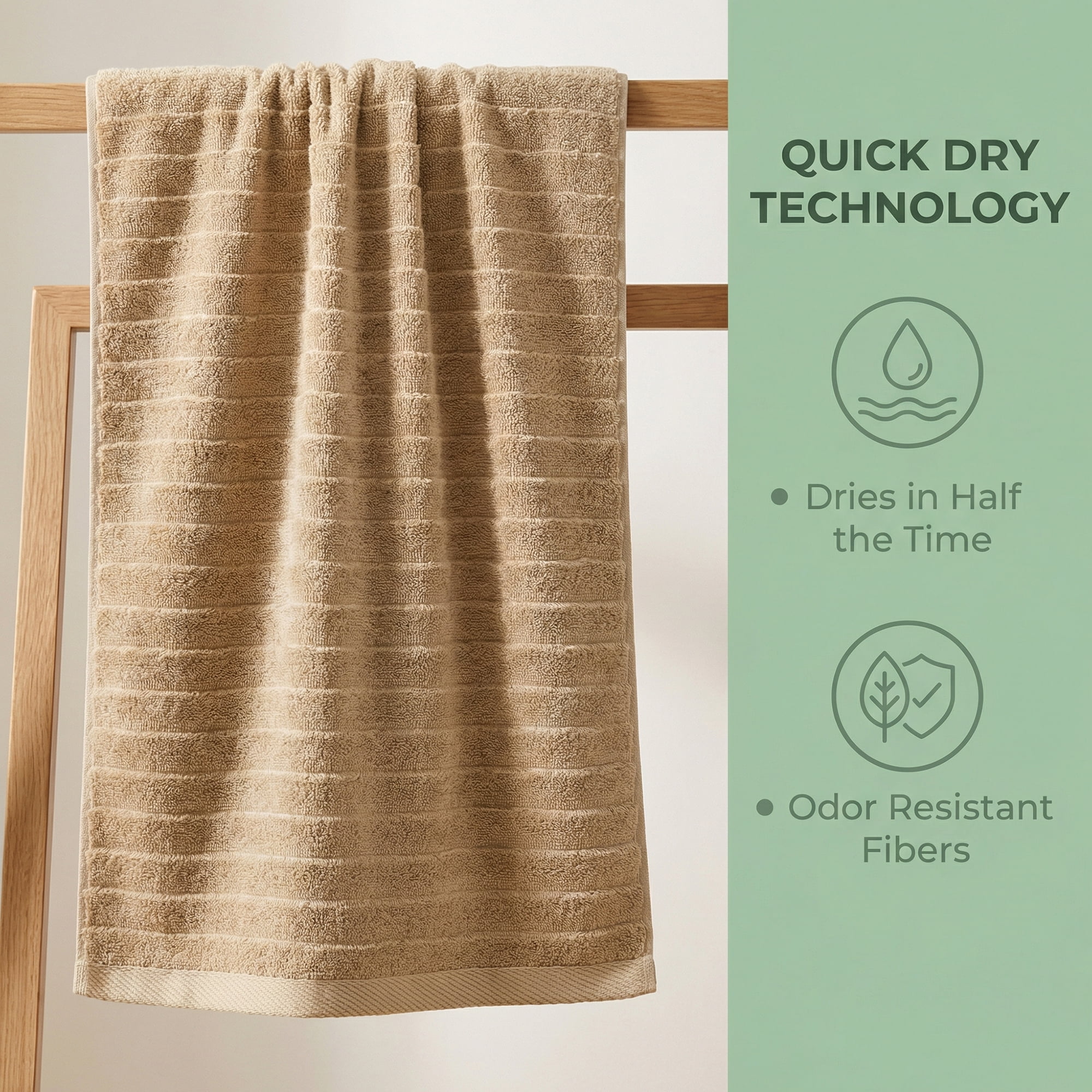 Unique Bargains Ultra Soft Absorbent Striped Cotton Bath Towel Light Brown 55" x 28"