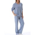 thumbnail image 3 of FOCUSNORM Women Cotton Maternity Sweatshirt Loose Solid Color Crew Neck Long Sleeve Side Zipper Pullover Tops for Fall Winter, 3 of 7