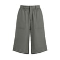 thumbnail image 4 of Yeaiivve Women Linen Bermuda Shorts Side Slit Pull On Shorts High Waist Wide Leg Beach Resort Pants Baggy Five-Point Casual Pants with Pockets Gray,L, 4 of 6